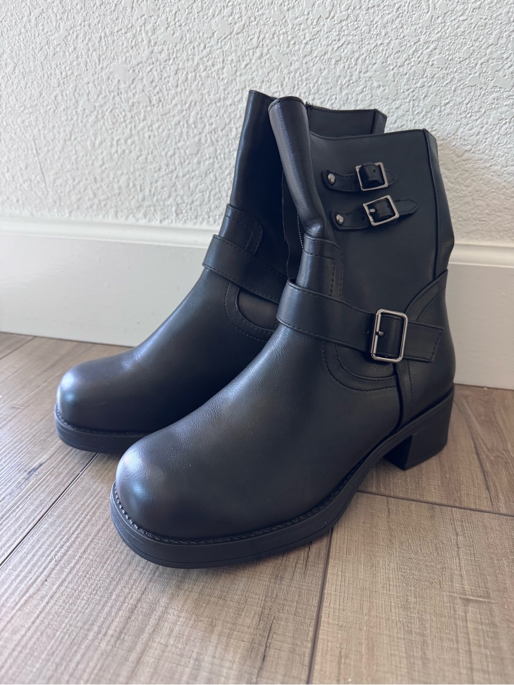 Soda Black Buckled Platform Ankle Boots